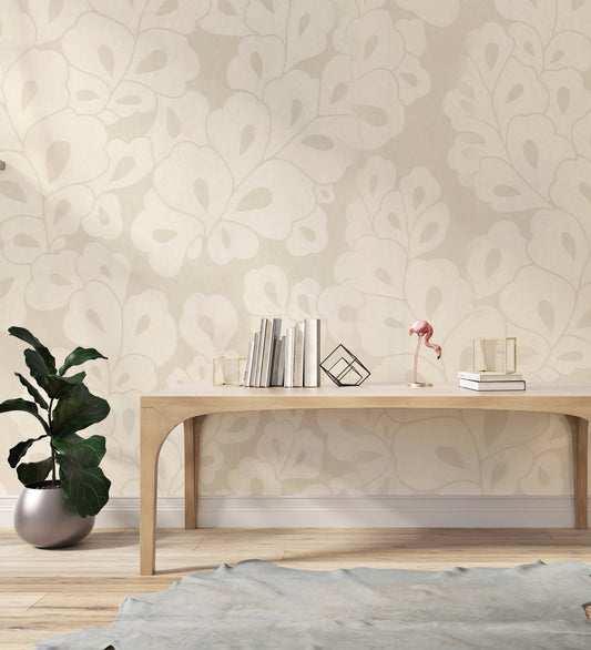 Belle de jour Beige & Off White Leaf Design Floral Wallpaper 301431