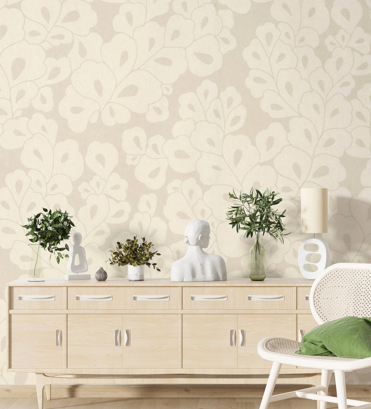 Belle de jour Beige & Off White Leaf Design Floral Wallpaper 301431