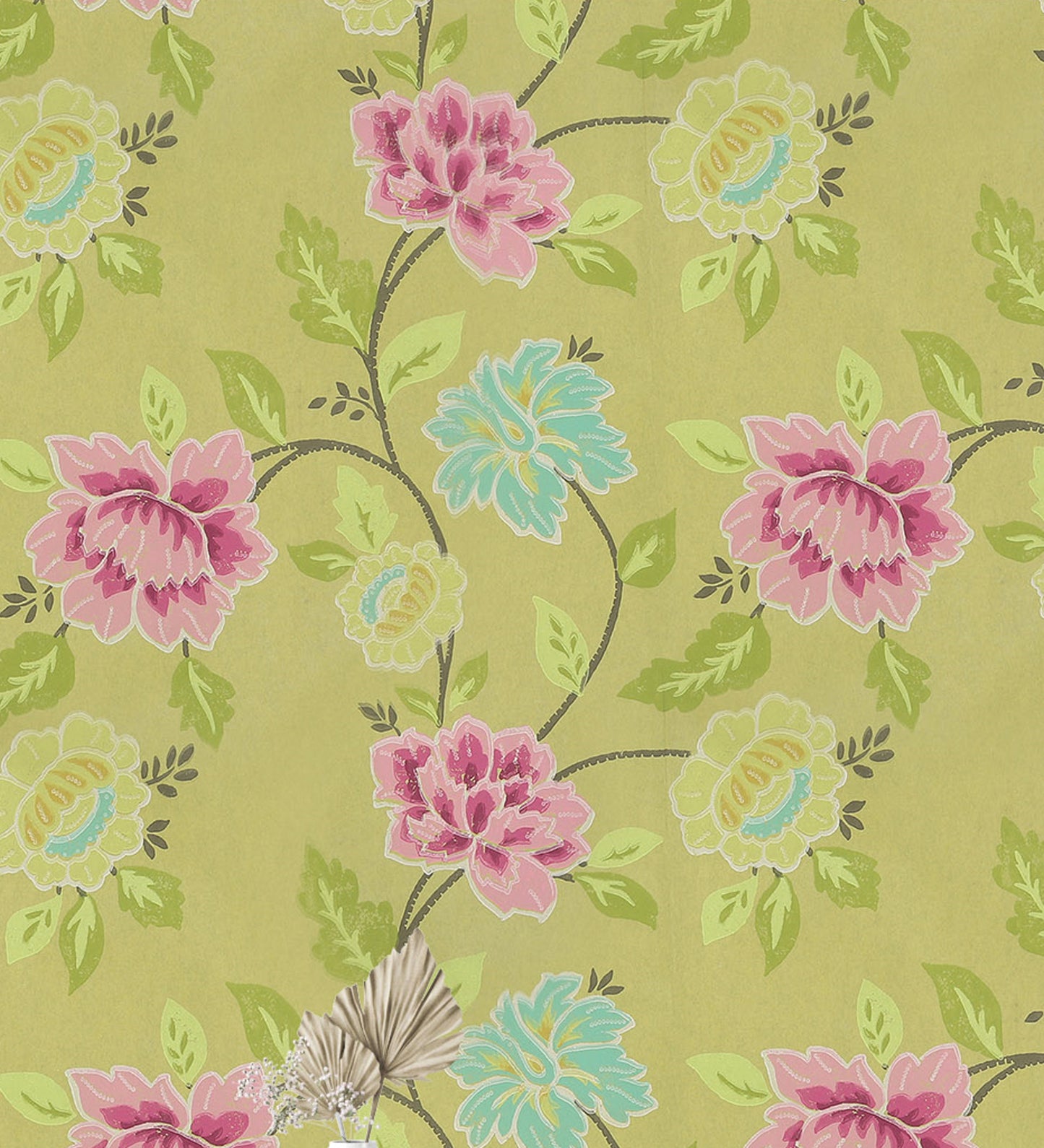 Flamenco Dark Pink Flower & Leaf Design Wallpaper 320705