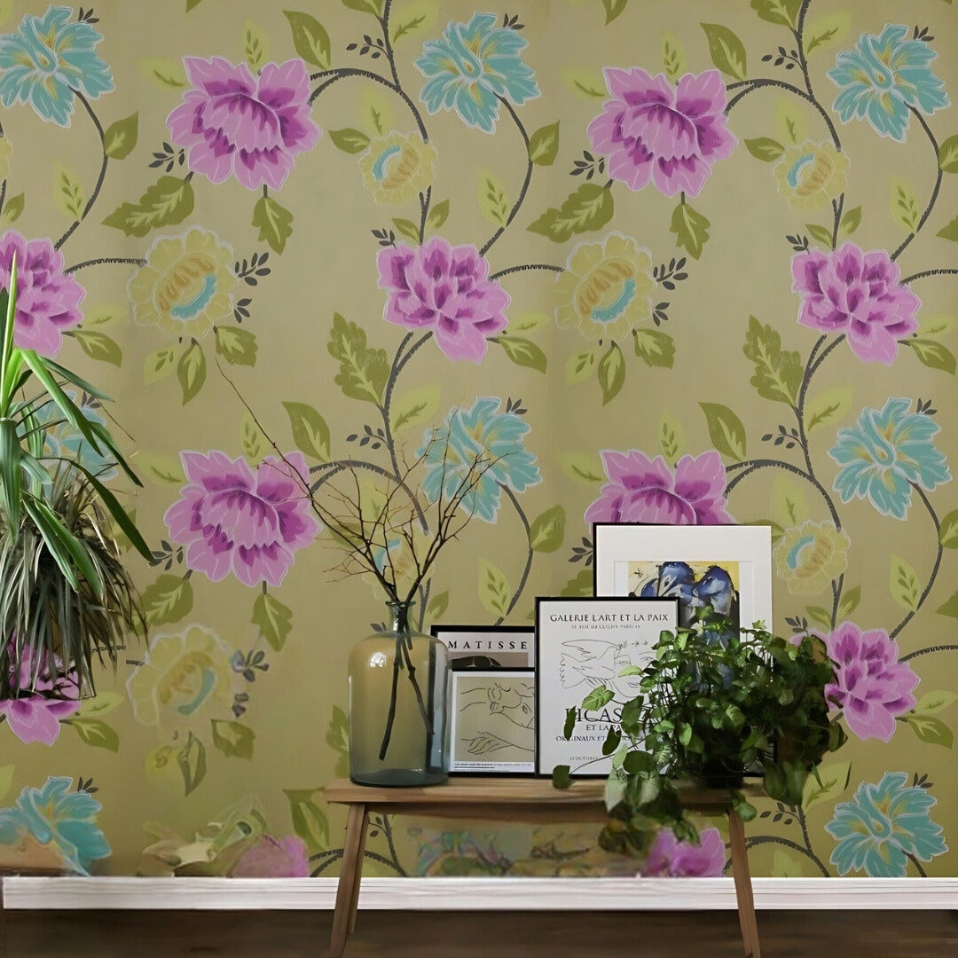 Flamenco Dark Pink Flower & Leaf Design Wallpaper 320705