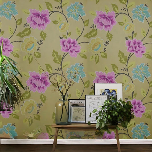 Flamenco Dark Pink Flower & Leaf Design Wallpaper 320705