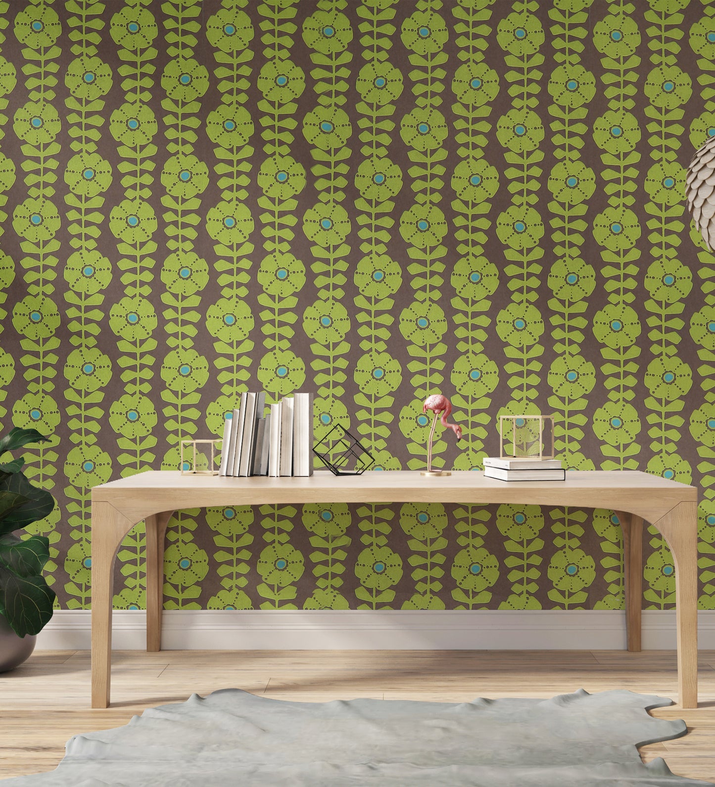 Flamenco Green Floral Design Wallpaper 320713