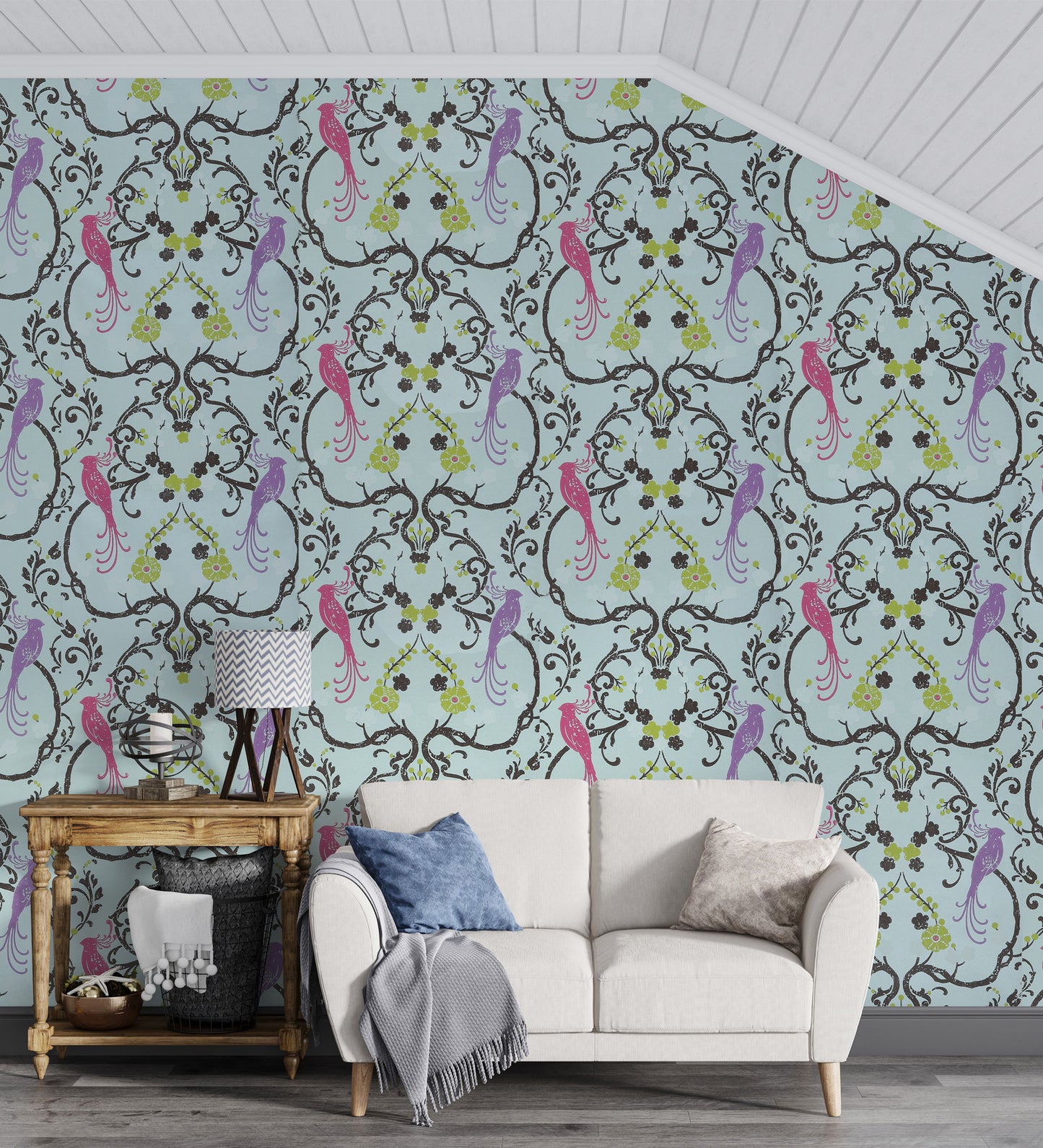 Flamenco Sky Blue Floral Design Wallpaper 320721