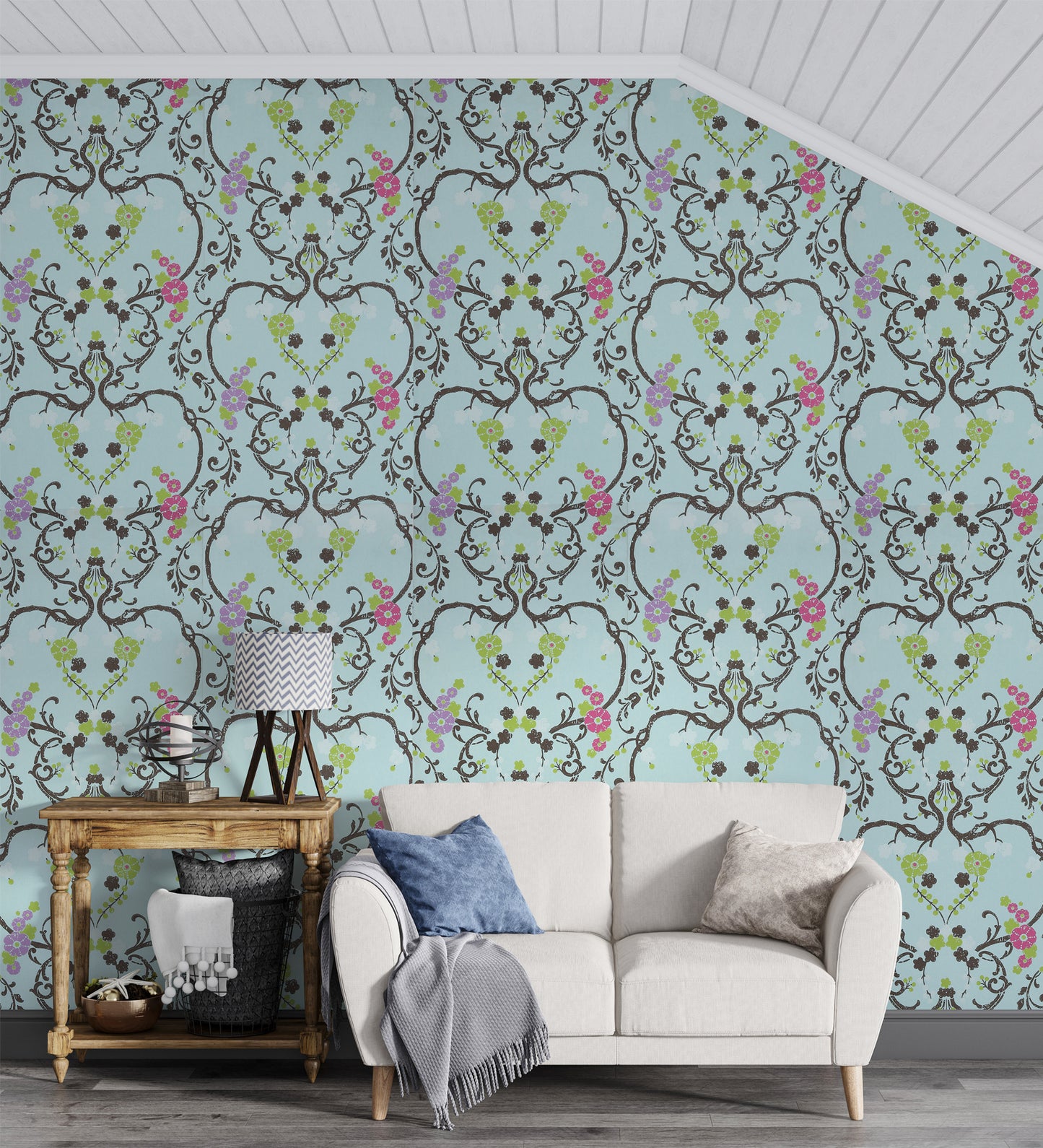Flamenco Sky Blue Floral Design Wallpaper 320726