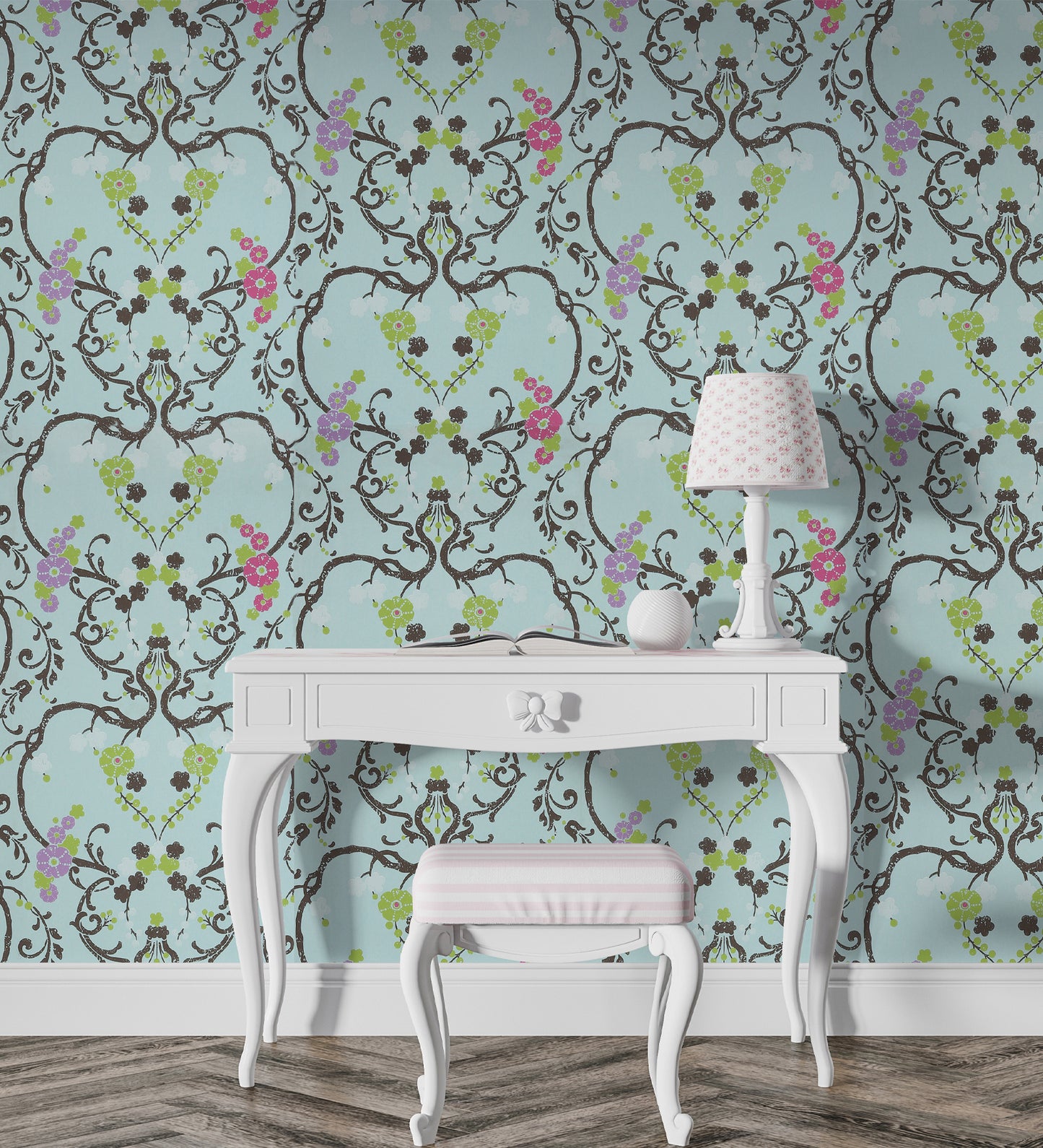 Flamenco Sky Blue Floral Design Wallpaper 320726