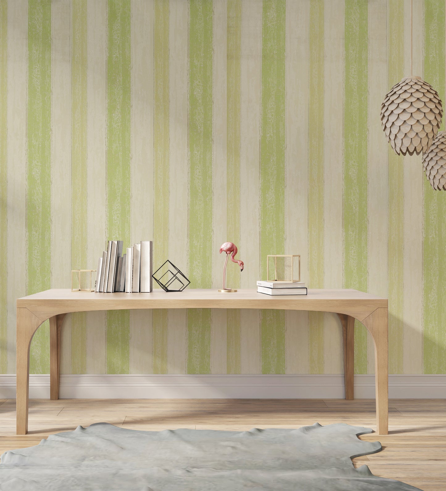 Flamenco Leafy Green Striped Design Wallpaper 320753