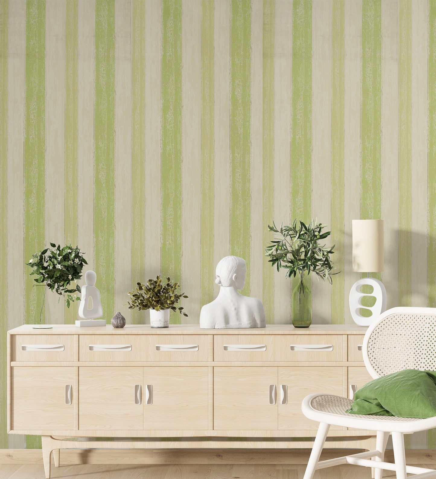 Flamenco Leafy Green Striped Design Wallpaper 320753