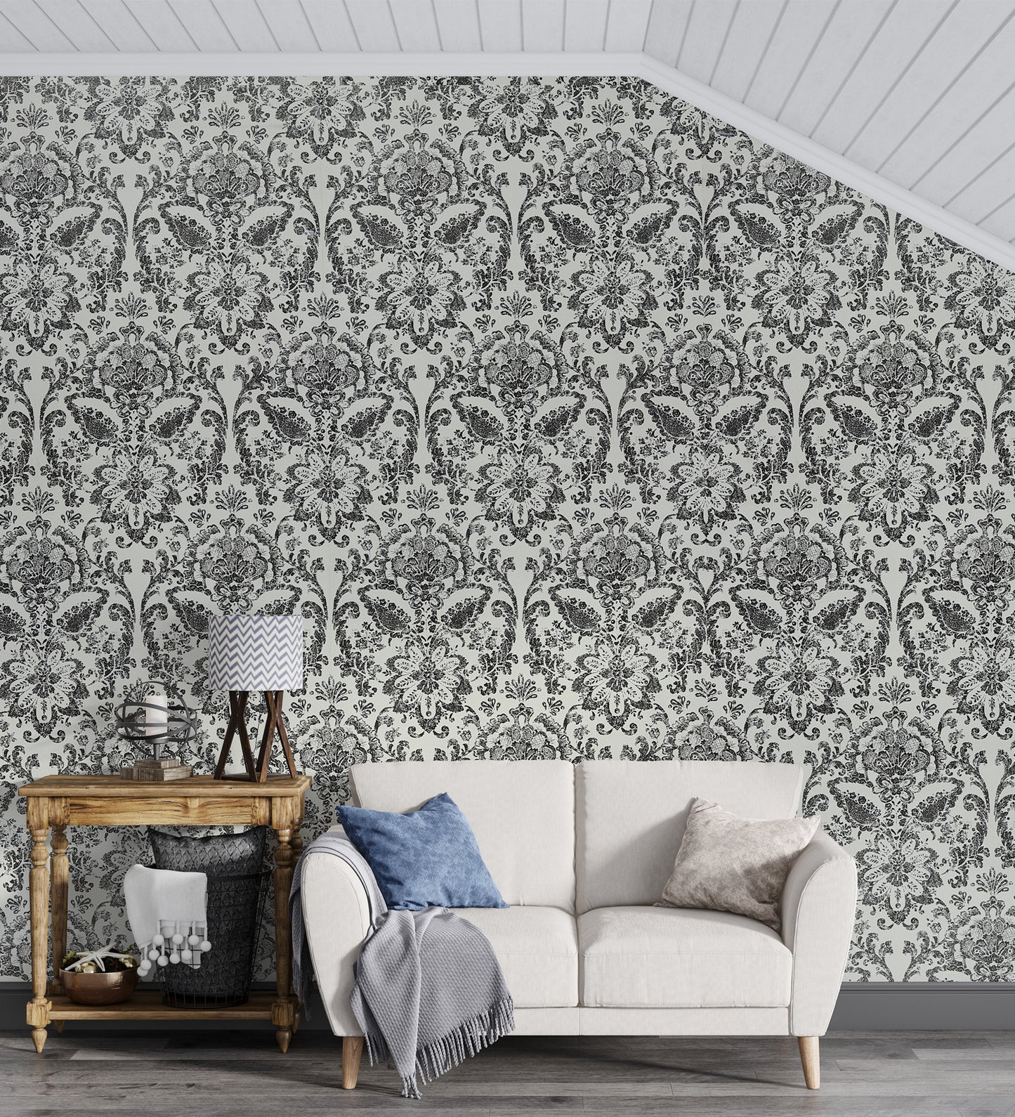 American Classic Black and White Baroque Wallpaper 330800