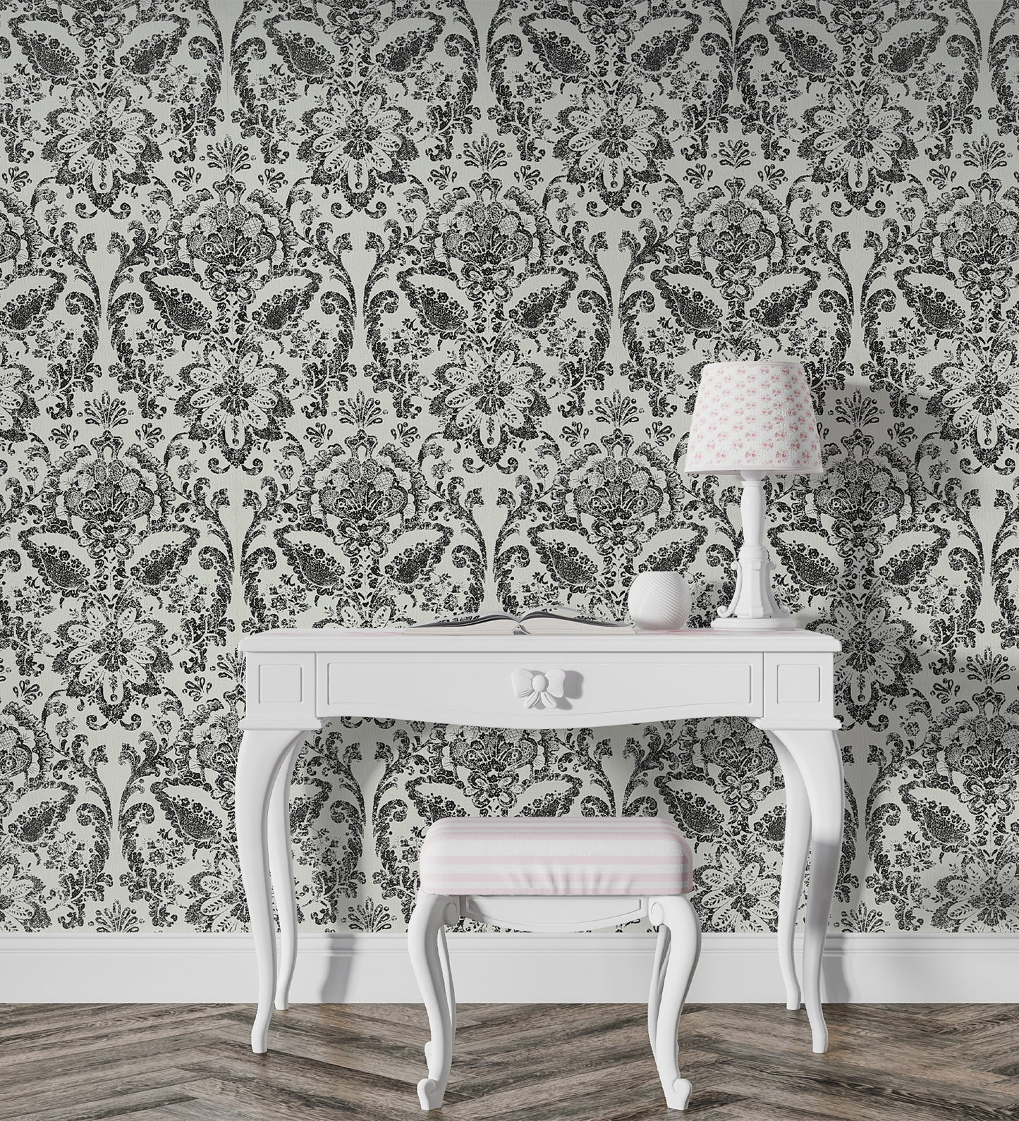 American Classic Black and White Baroque Wallpaper 330800