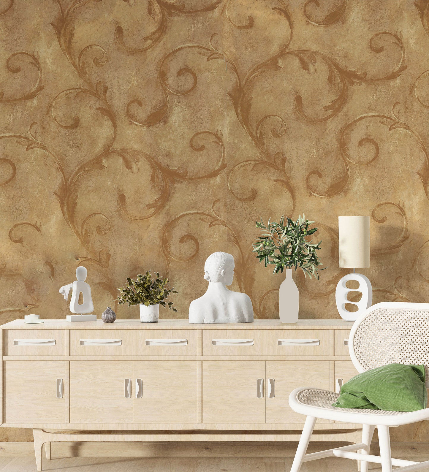 American Classic Jagged Gold Floral Swirls Wallpaper 330866