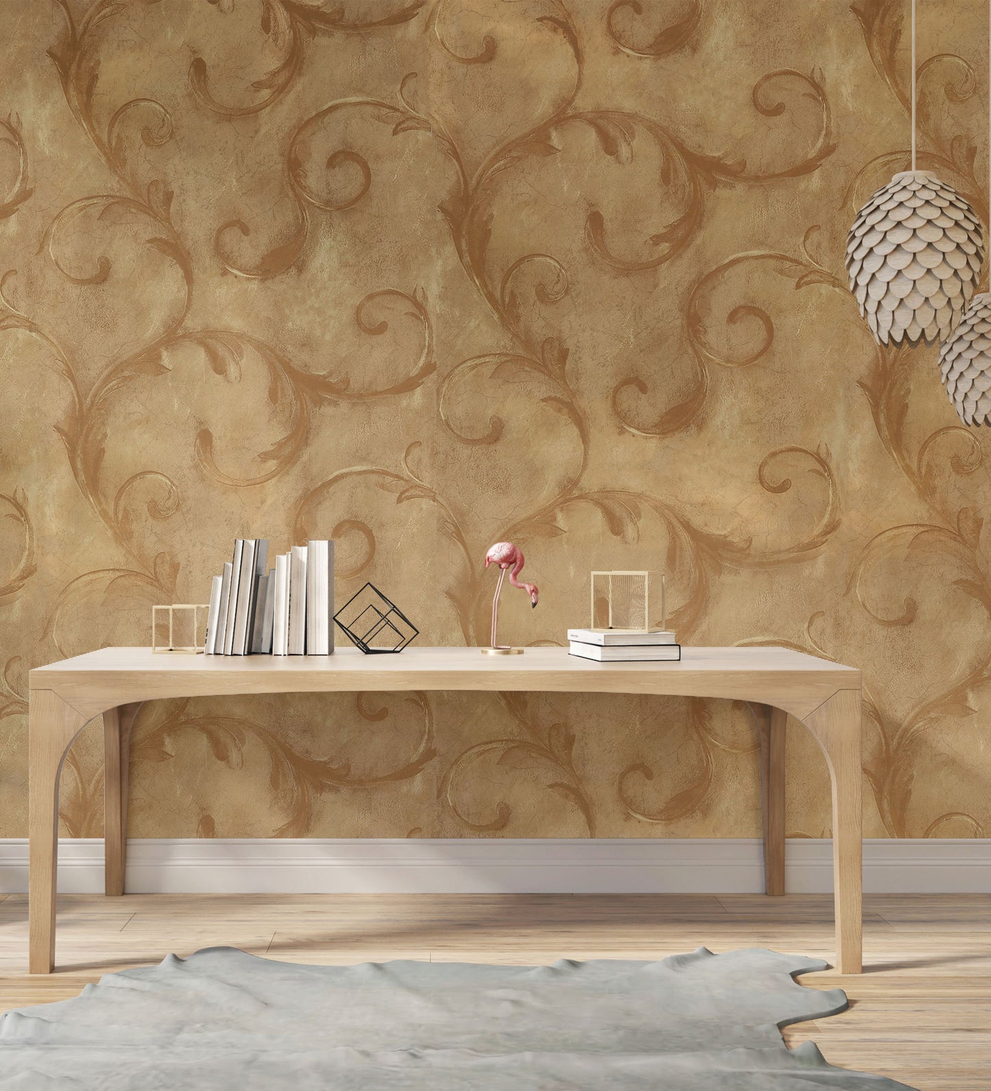 American Classic Jagged Gold Floral Swirls Wallpaper 330866