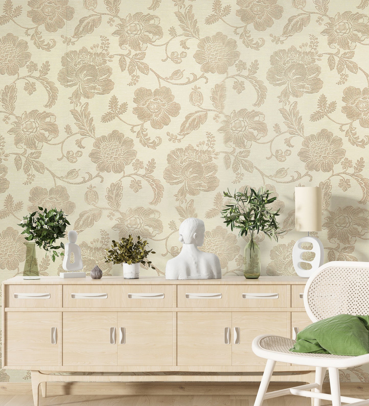 Lyndhurst Beige Damask Design Wallpaper 331949