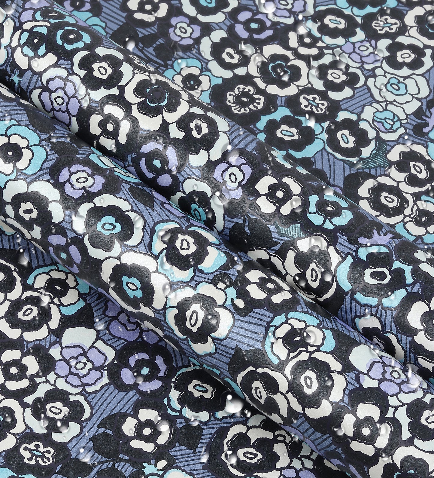 Raval Sky Blue, Black & White Floral Design Wallpaper 341503