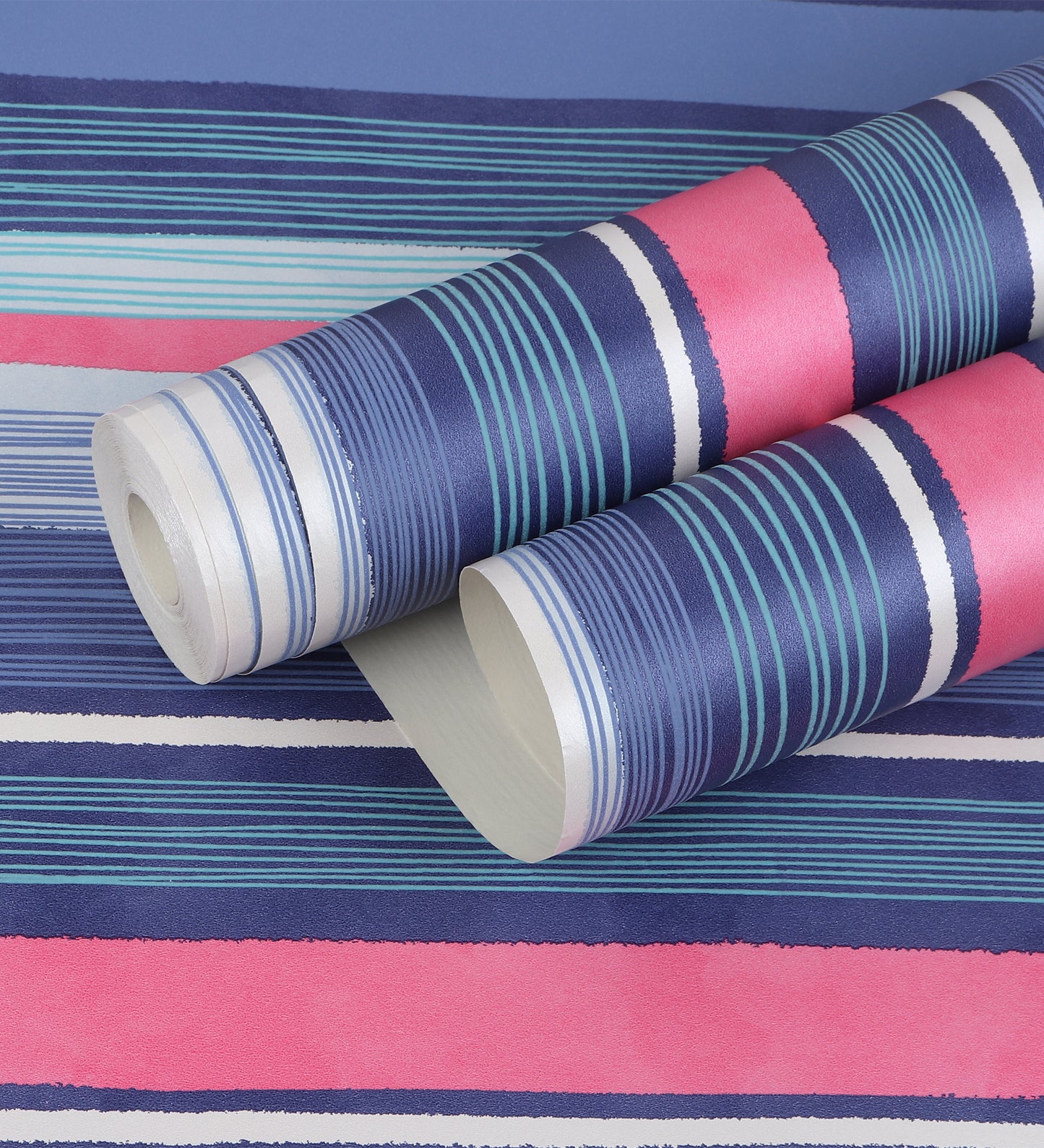 Raval Blue, Pink & White Striped Design Wallpaper 341512