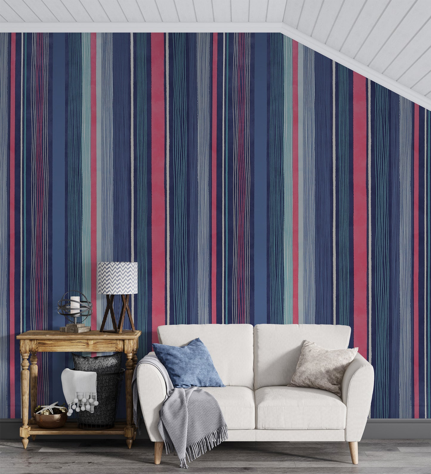 Raval Blue, Pink & White Striped Design Wallpaper 341512