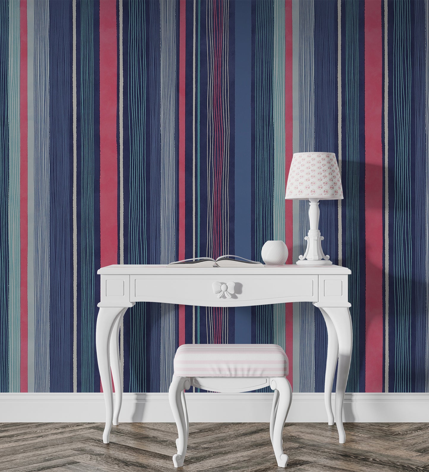 Raval Blue, Pink & White Striped Design Wallpaper 341512
