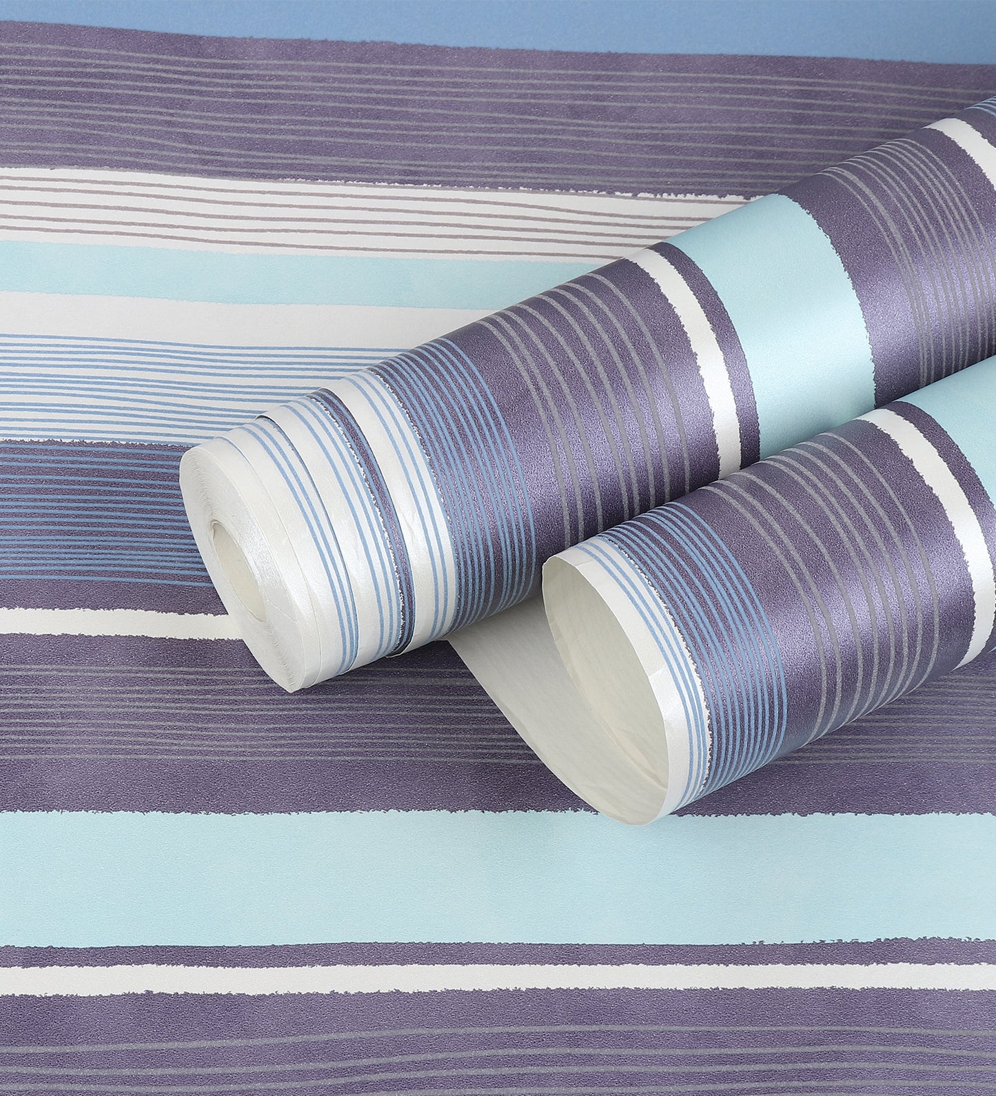Raval White, Sky Blue & Brown Striped Design Wallpaper 341513