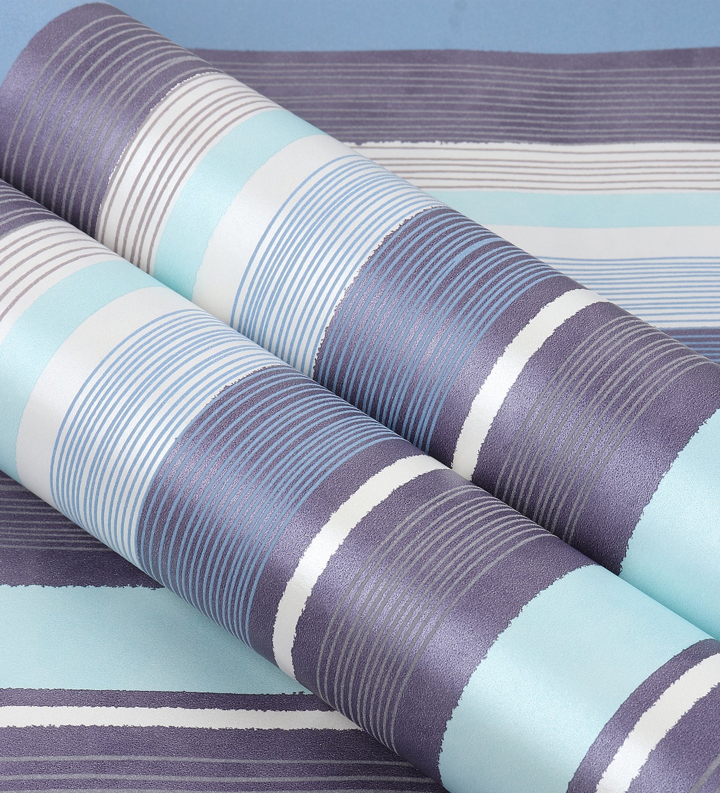 Raval White, Sky Blue & Brown Striped Design Wallpaper 341513