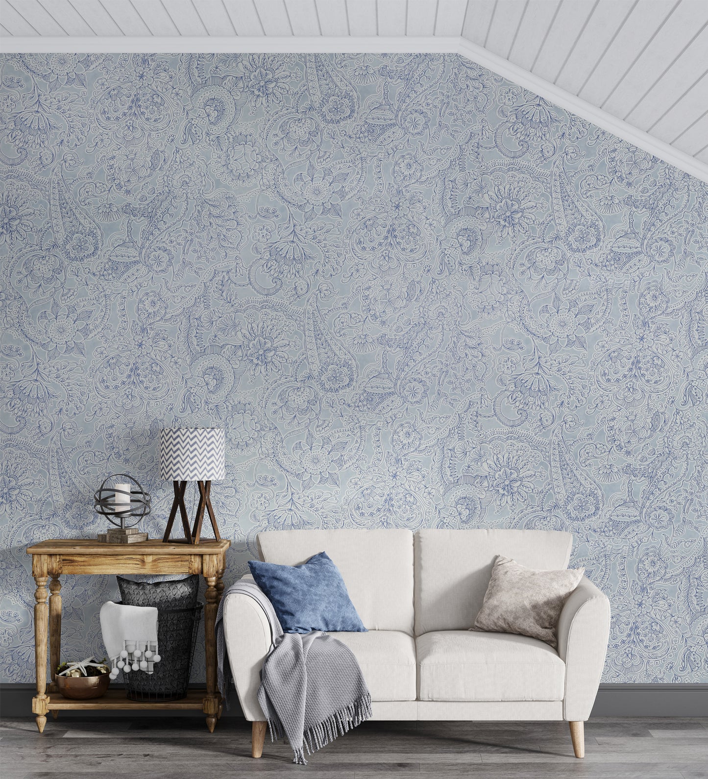Raval Faded Blue Sketched Floral Design Wallpaper 341525