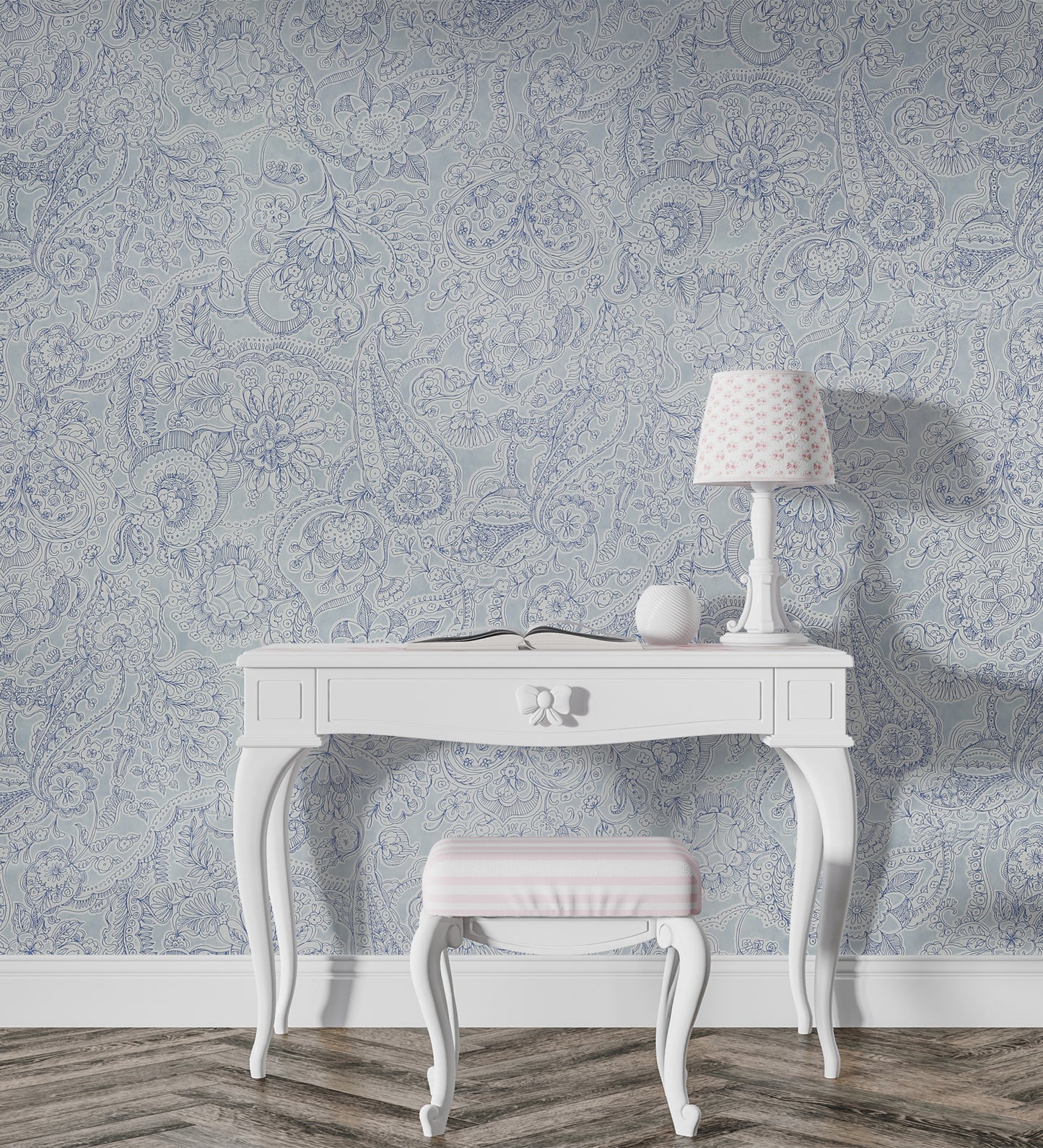 Raval Faded Blue Sketched Floral Design Wallpaper 341525