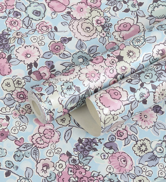 Raval Light Red, Light Yellow &Sky Blue Floral Design Wallpaper 341533