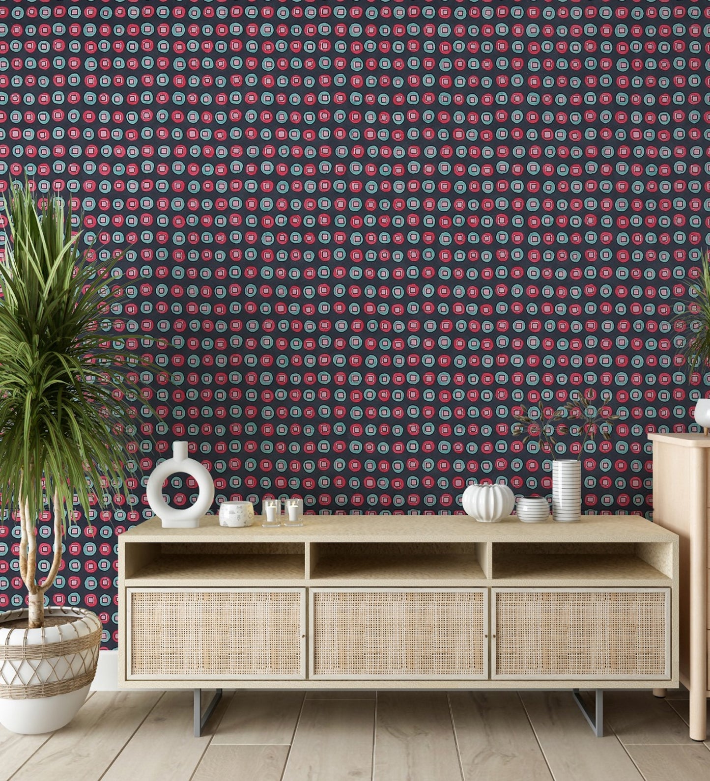 Raval Cherry Red Classic Dotted Circle Design Wallpaper 341540