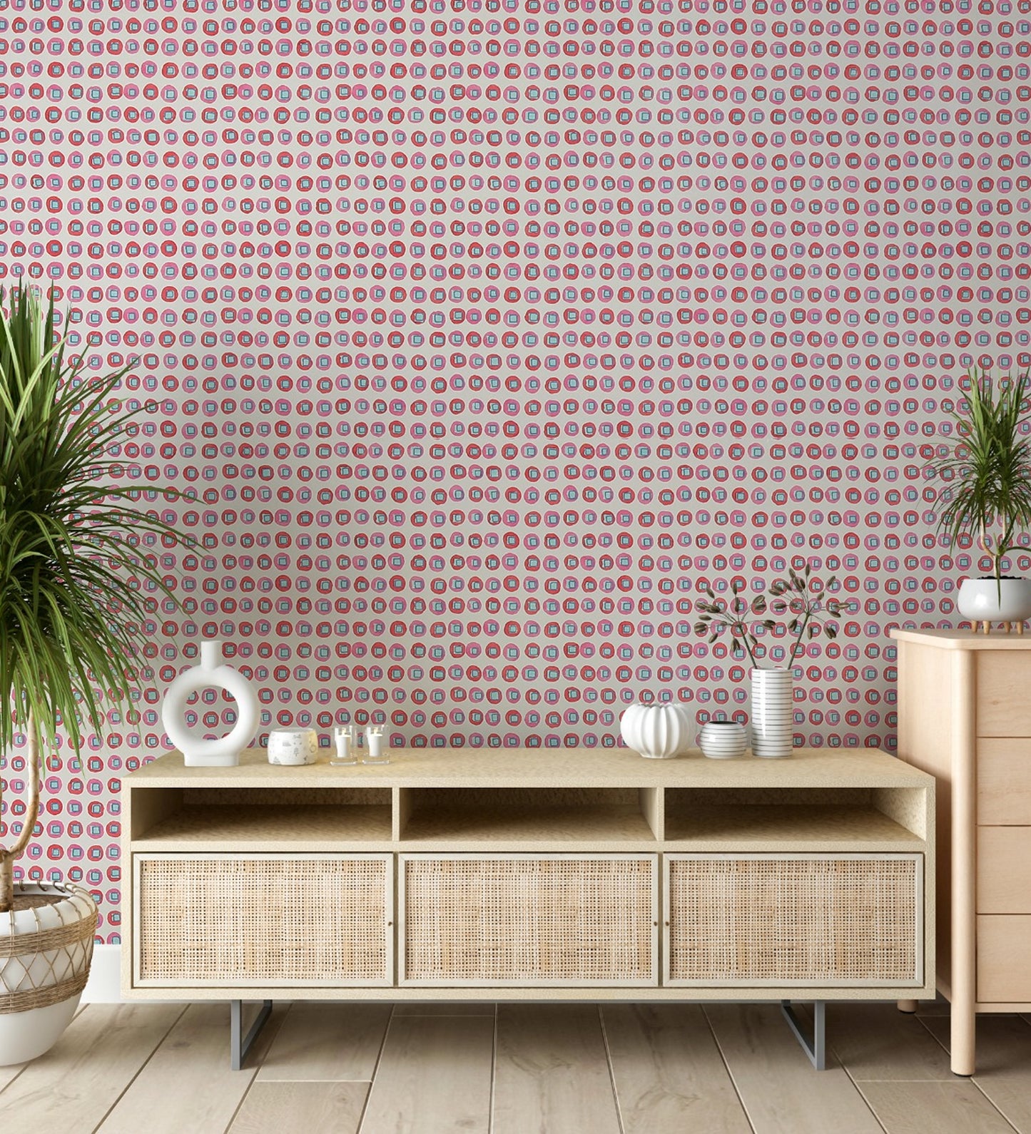 Raval Red & Pink Classic Dotted Circle Design Wallpaper 341542