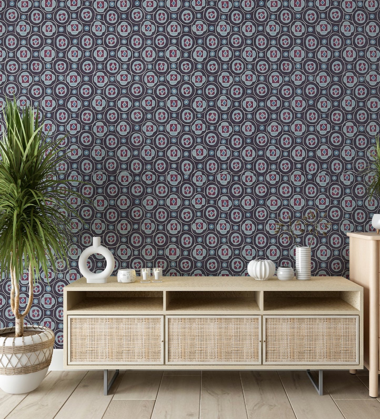 Raval Light Brown & White Classic Dotted Circle Design Wallpaper 341553