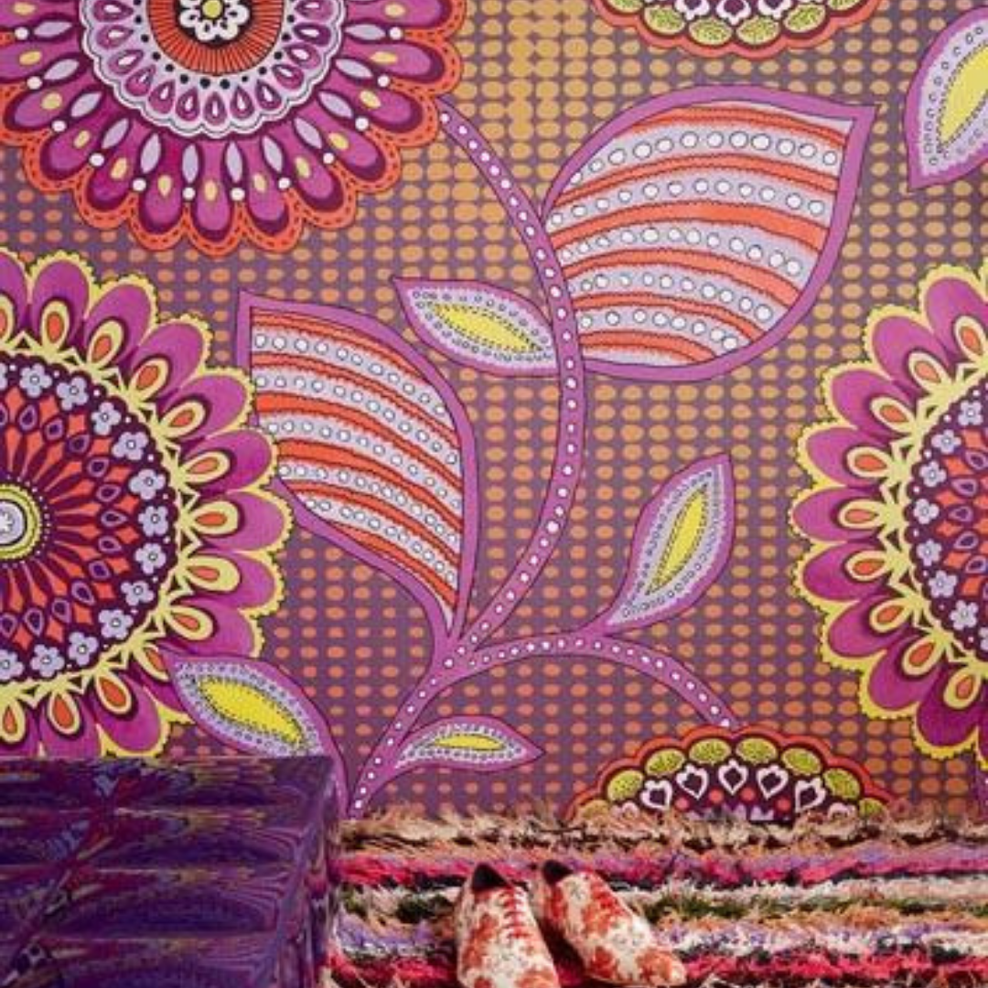 Raval Pink & Purple Floral Motif Design Wallpaper 341506