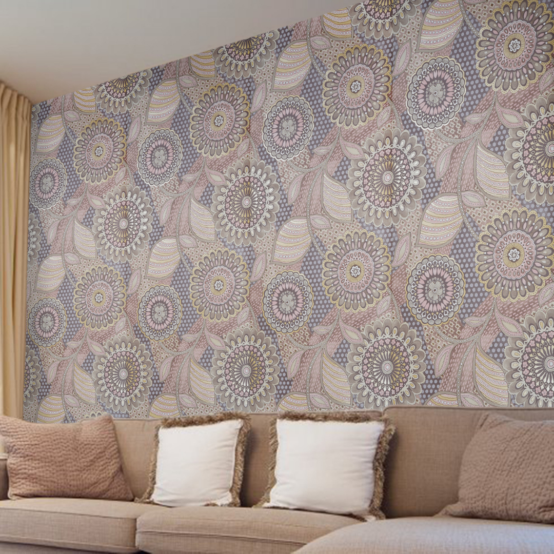 Raval Orange Light Brown Floral Motif Design Wallpaper 341509