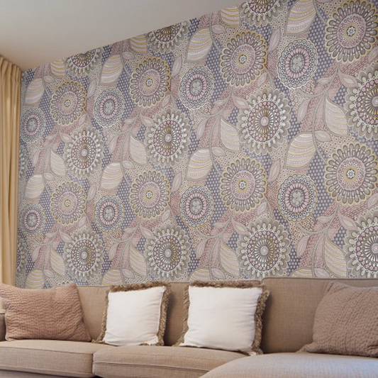 Raval Orange Light Brown Floral  Motif Design Wallpaper 341509