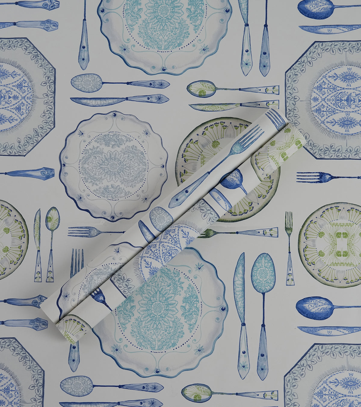 American Classic Blue Green Cutlery Wallpaper 330804