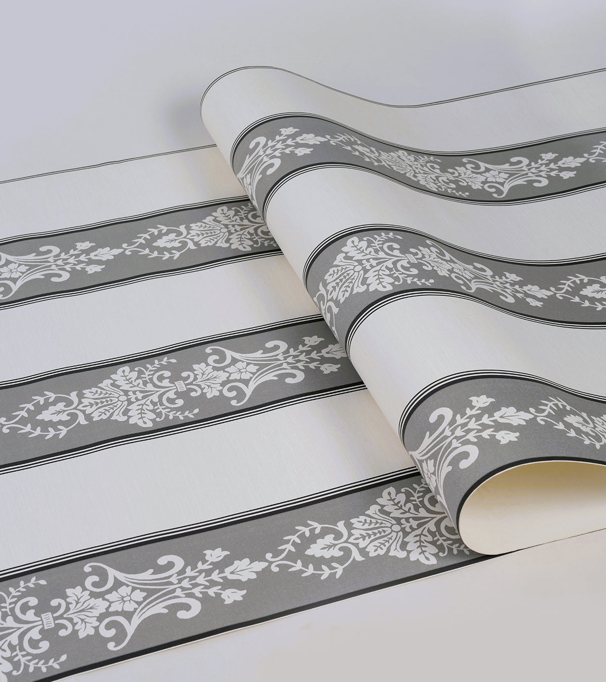 Lyndhurst Grey Striped Alternate Baroque Design Wallpaper 331965