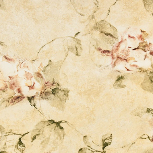 American Classic Red Green Roses Natural Print Wallpaper 330881