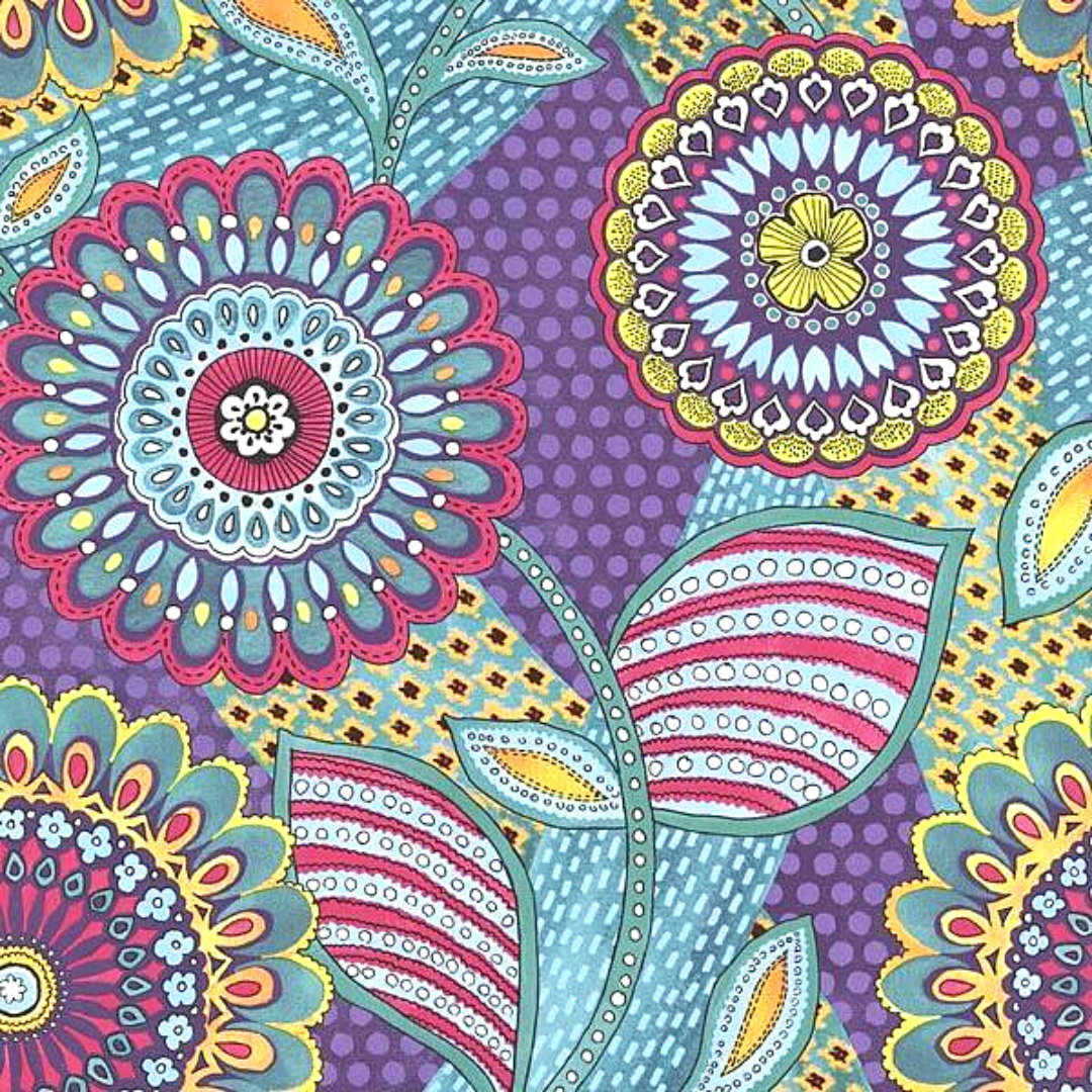 Raval Purple,Blue & Green Floral Motif Design Wallpaper 341505
