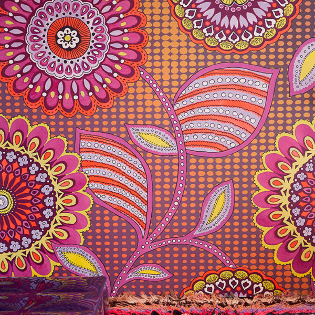 Raval Pink & Purple Floral Motif Design Wallpaper 341506