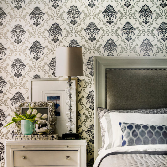 Lyndhurst Grey Baroque Motif Design Wallpaper 331948