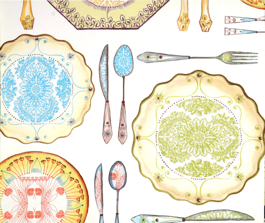 American Classic Blue Brown Cutlery Wallpaper 330807