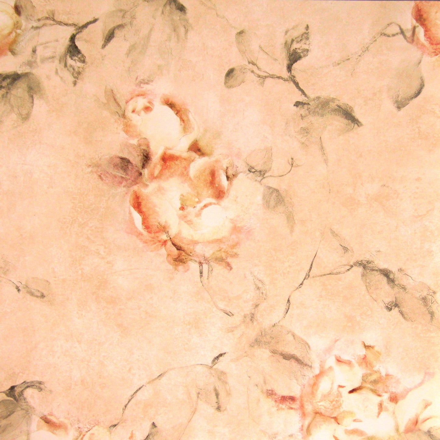 American Classic Pink Yellow Roses Natural Print Wallpaper 330875