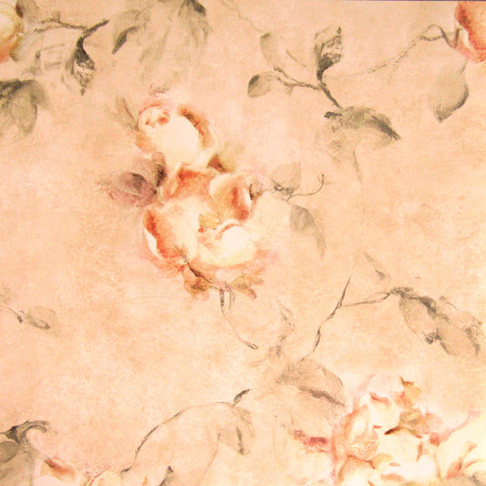 American Classic Pink Yellow Roses Natural Print Wallpaper 330875