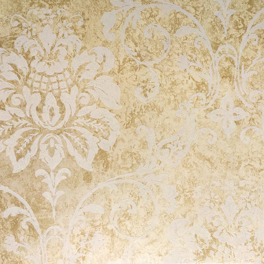 American Archive Gold Brown Flocked Baroque Wallpaper 331790