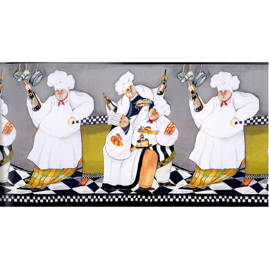 American Classic Gray Yellow Italian Kitchen Motif Wallpaper 330836