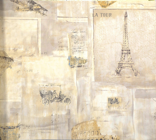American Classic Black and Beige Paris Tour Jagged Print Wallpaper 330891