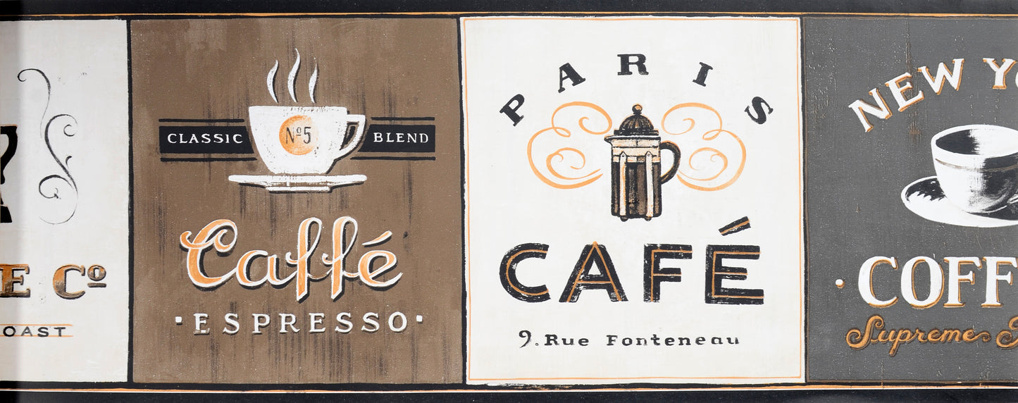 American Classic Brown Gray Cafe Motif Wallpaper 330815