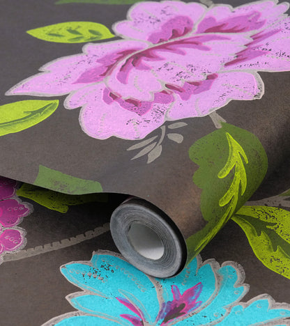 Flamenco Pink Flower & Leaf Design Wallpaper 320703