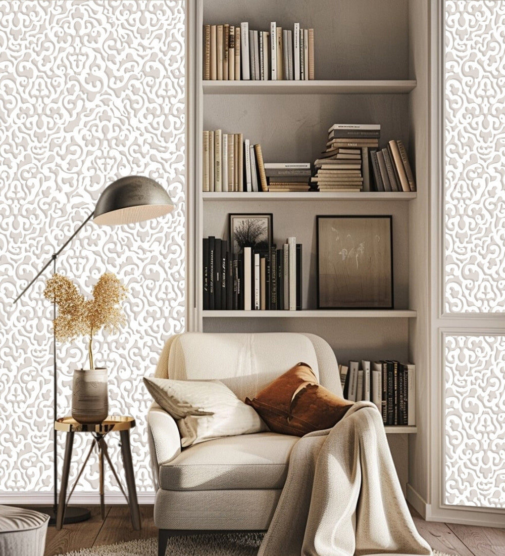 Zircon Beige Abstract Scroll Wallpaper 317010