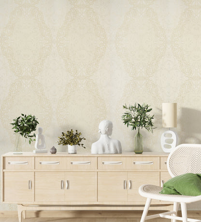 Zircon Beige Dotted Imperial Ogee Wallpaper 317061