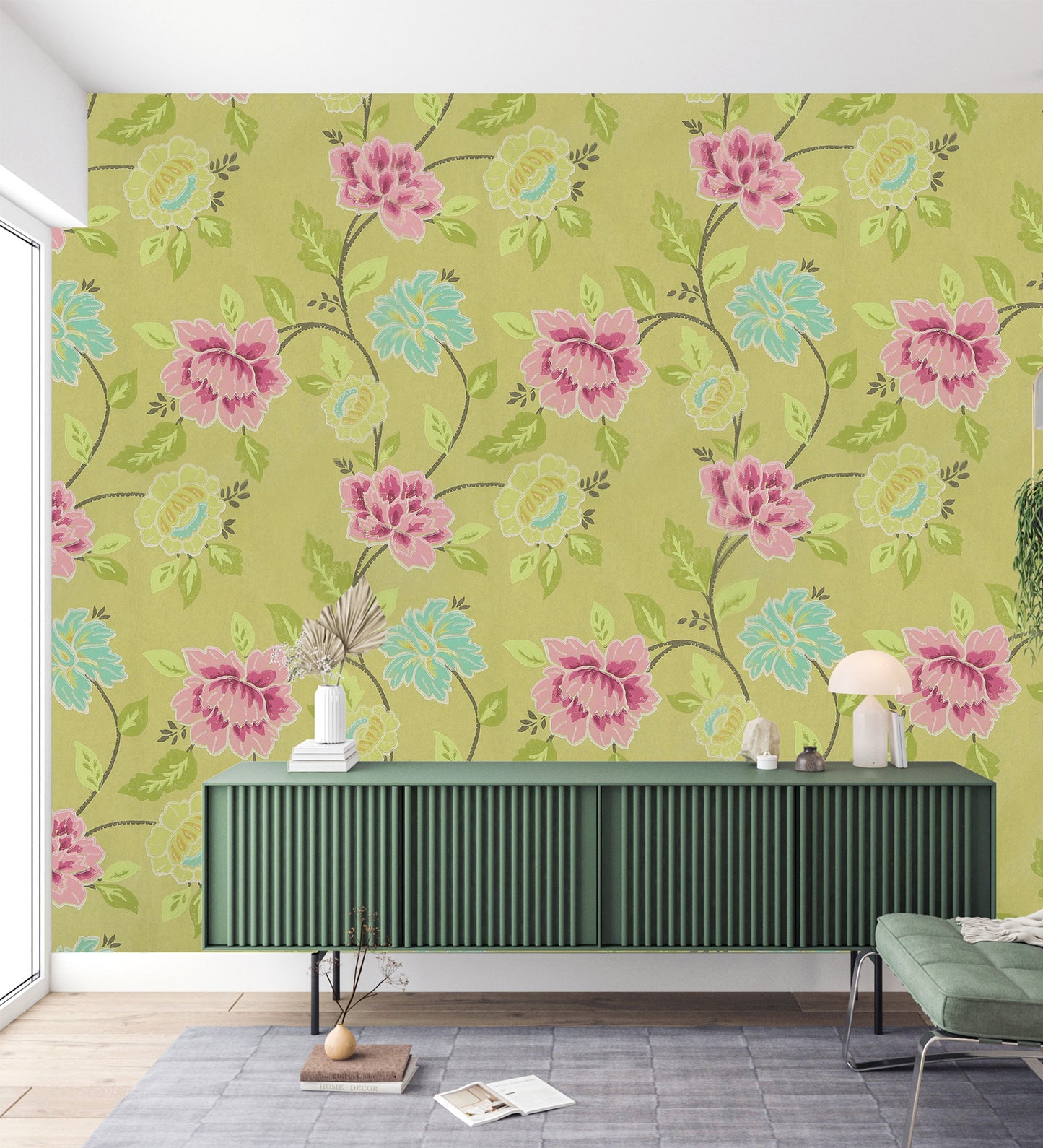 Flamenco Dark Pink Flower & Leaf Design Wallpaper 320705