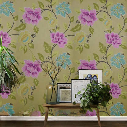 Flamenco Dark Pink Flower & Leaf Design Wallpaper 320705