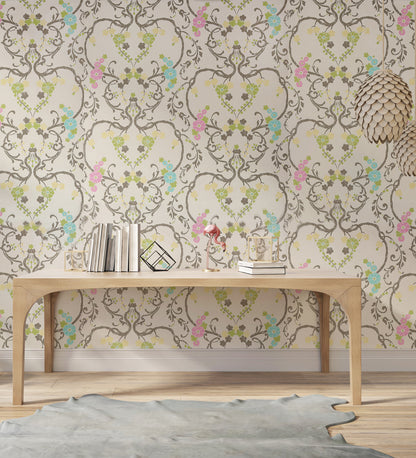Flamenco Beige Floral Design Wallpaper 320725